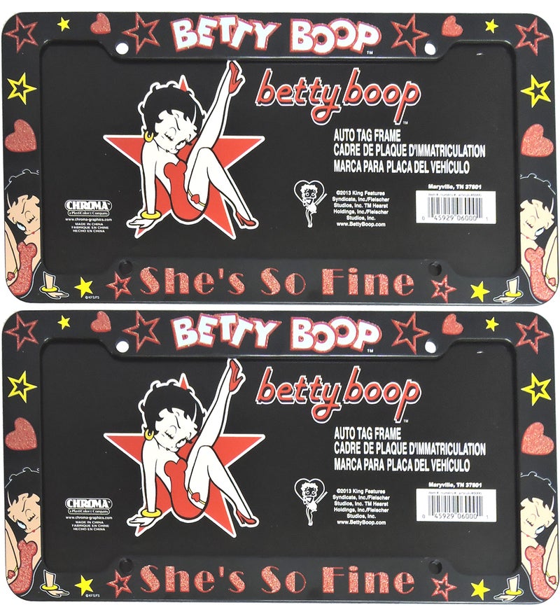 Chroma A Set of 2 Plastic Glitter Automotive License Plate Frame - Betty Boop Leg Up Star - Image 1